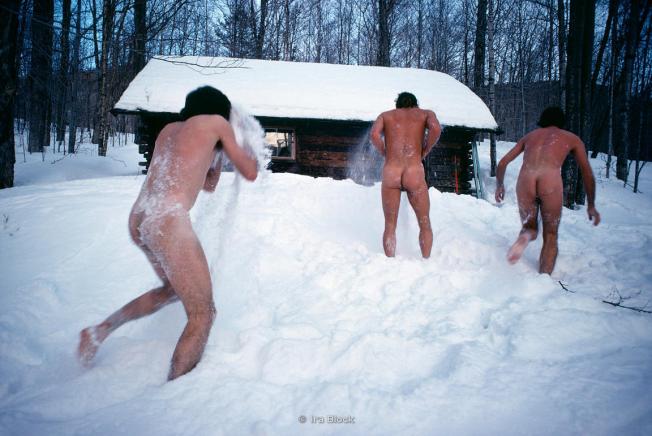 A post sauna snow bath in Vermont.